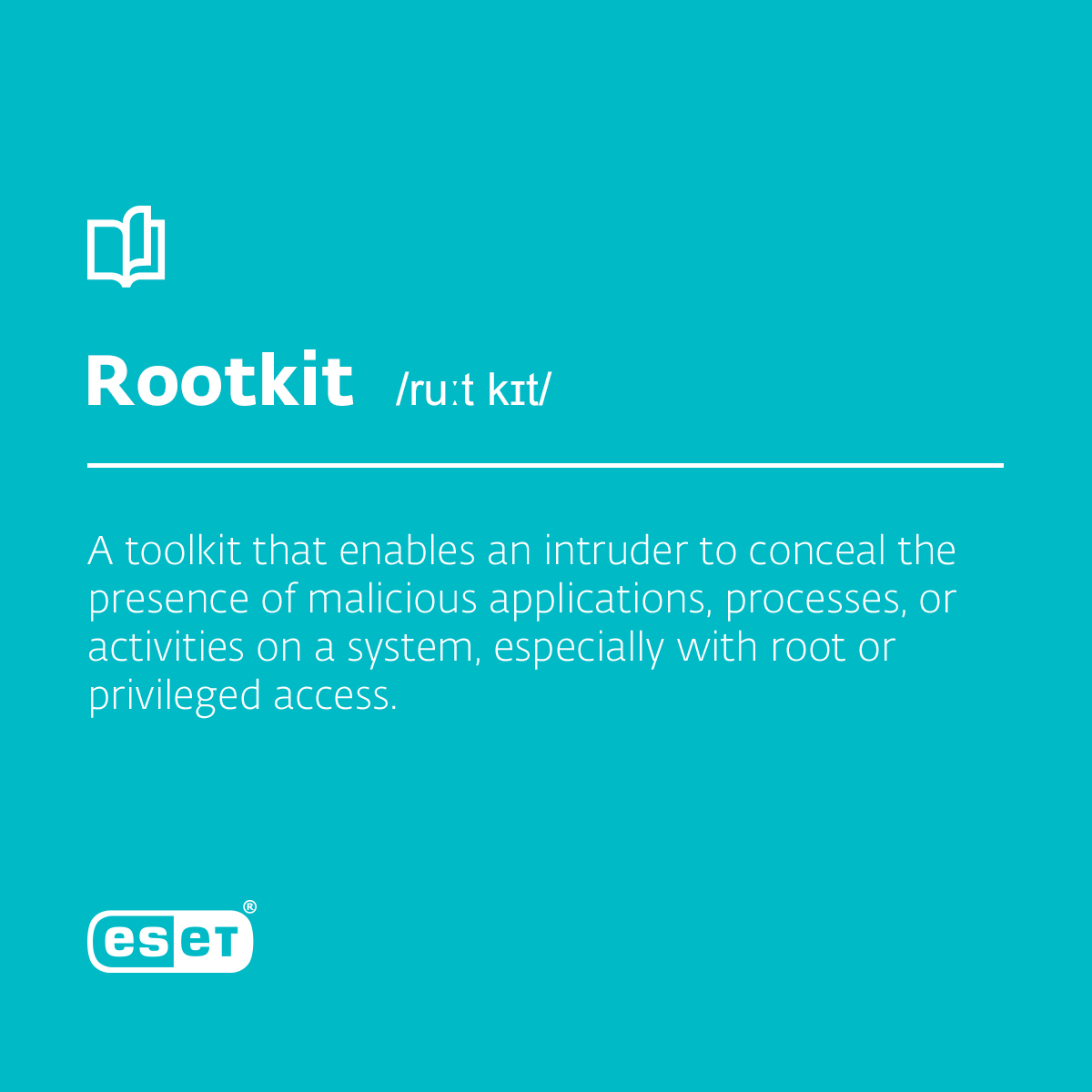 ESET's tweet photo. Do you feel lost in cybersecurity terms? Our #CybersecurityDictionary is here to help. π
#ESET #ProgressProtected #Rootkit https://t.co/IBPlLBxf4T