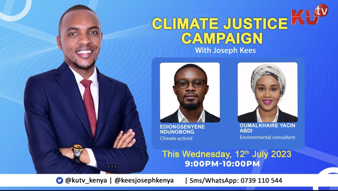 Exciting news! 📢 Tonight at 9PM (EAT), I'll be a live studio guest on @KUTV with my colleague. Join us as we dive into the crucial topic of Climate Justice and explore how African youths can make a difference. 🌍🌱

#ClimateJustice 
#YouthEngagement
#NSSCJ3
#climatejusticeschool
