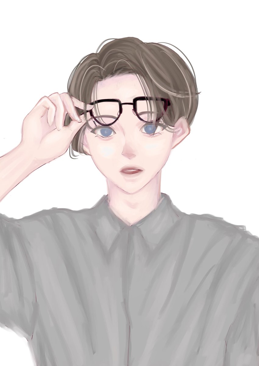 solo 1boy glasses white background blue eyes male focus shirt  illustration images