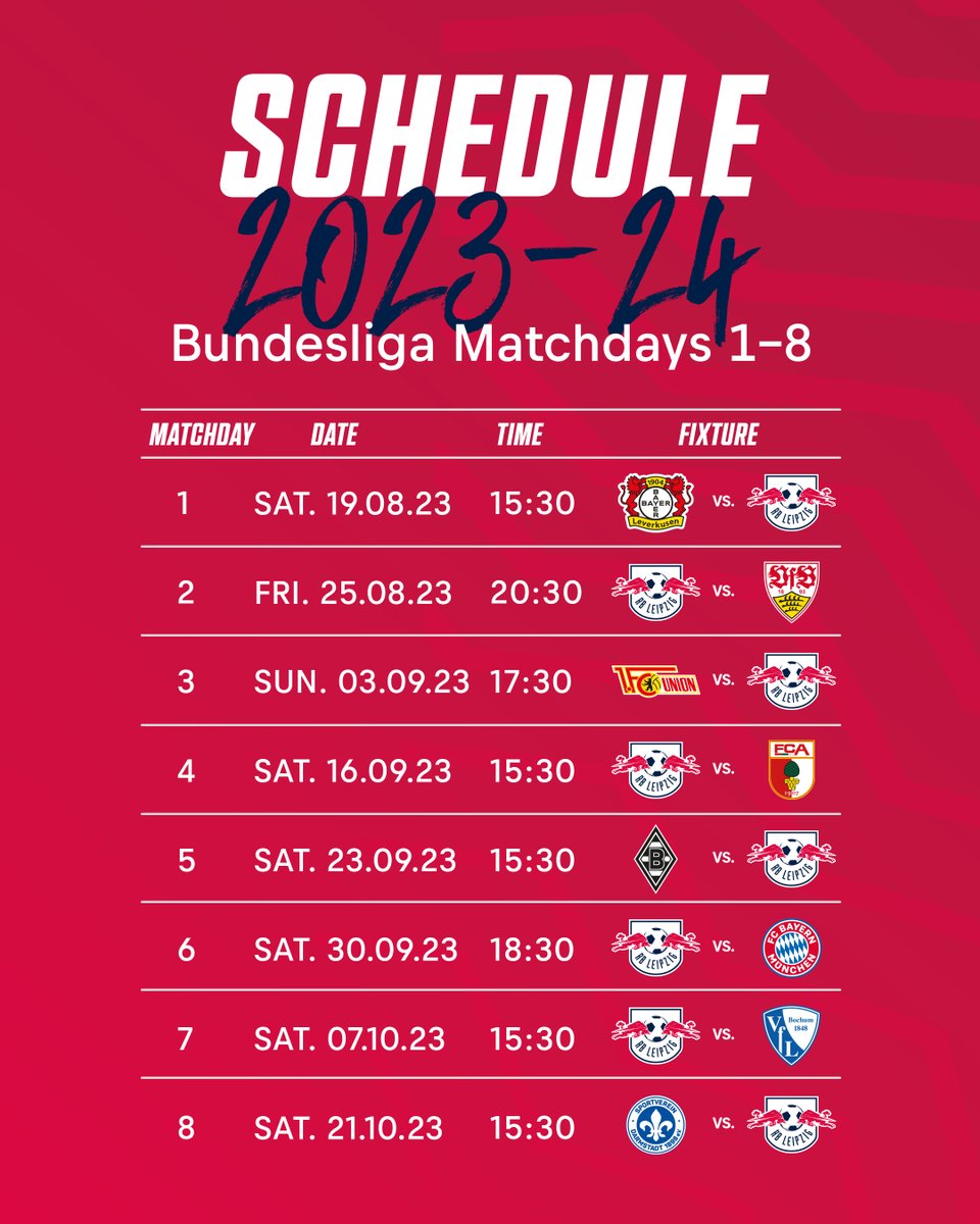 RB Leipzig English on Twitter "Our first eight Bundesliga games are in the calendar 📆👀"