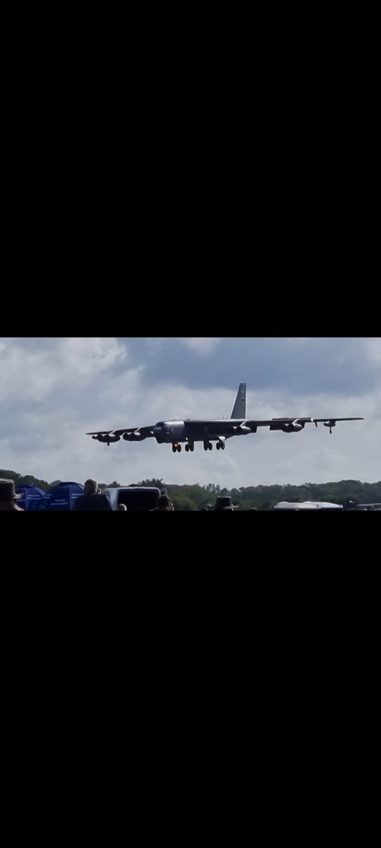 NedShannon1's tweet photo. Very exciting to see this B-52 fly past and land #riat23 well worth sitting in the rain https://t.co/umST3gVlYX