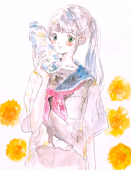 「水分補給してね」  #イラスト #透明水彩 #art #illustration #watercolour