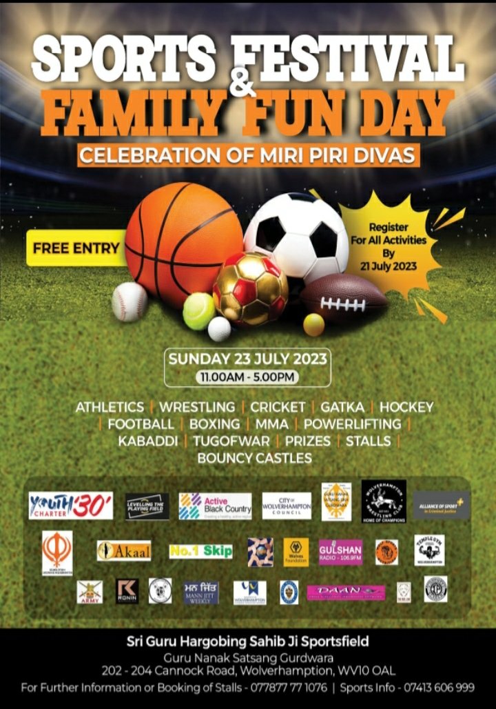 Wolverhampton wrestling club hosts the annual sports festival day where a range of sports will be on show to the community for engagement fun and pathway support. If you wish to register yourself or a team, please contact the numbers below. Sunday 23rd July 2023.