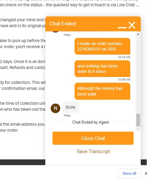 RalphLogistics1's tweet photo. @halfords is this really the best your call centre can do today??   Delivery due on 3rd July, hasn't even left your warehouse. No communication from you, no reply to my email / your online message form. Then this from your online chat. https://t.co/BRw6radzMp