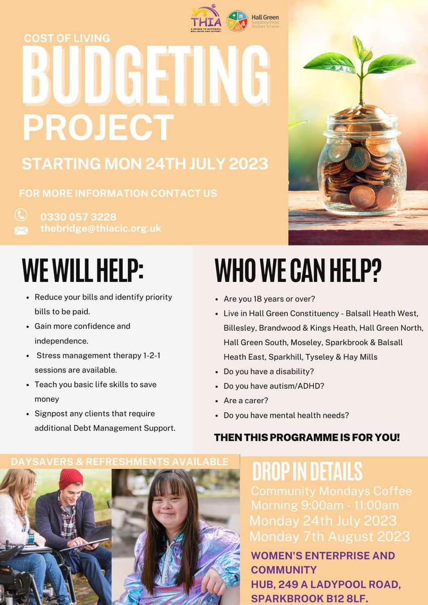 💷 Join our COMMUNITY MONDAYS presented by THIA CIC on the 24th July for a FREE BUDGETING MASTERCLASS 💷 All are welcome and light refreshments will be provided ☕🍪 Hope to see you there! 😀