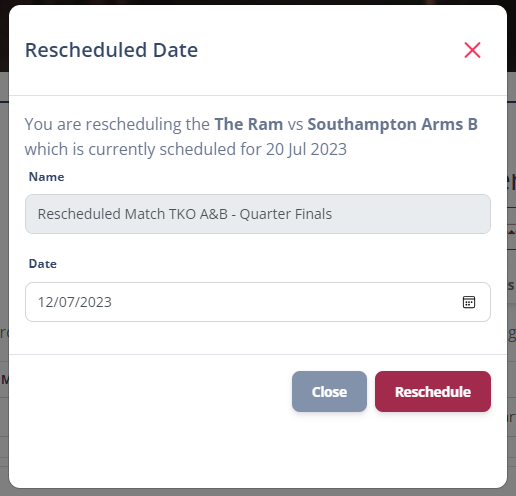 RackEmApp's tweet image. We've now added Rescheduling functionality for Competition matches, geared around team based competitions.
