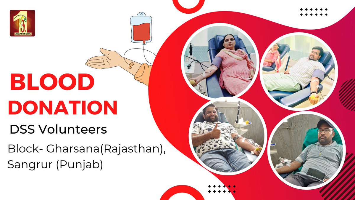 DSSNewsUpdates's tweet photo. True spirit of humanity! #DeraSachaSauda volunteers have stepped forward, donating blood for the patients in dire need. Their selfless act is indeed saving lives. #BloodDonation #SavingLives 🩸 https://t.co/2IguRH7HpY