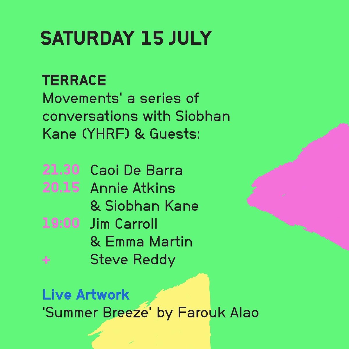 CONTINUOUS PATTERNS - Schedule!

Check out the full schedule for this weekend’s <a href="/IMMAIreland/">IMMA</a> Summer Party!!

Remaining Tix : imma.ie