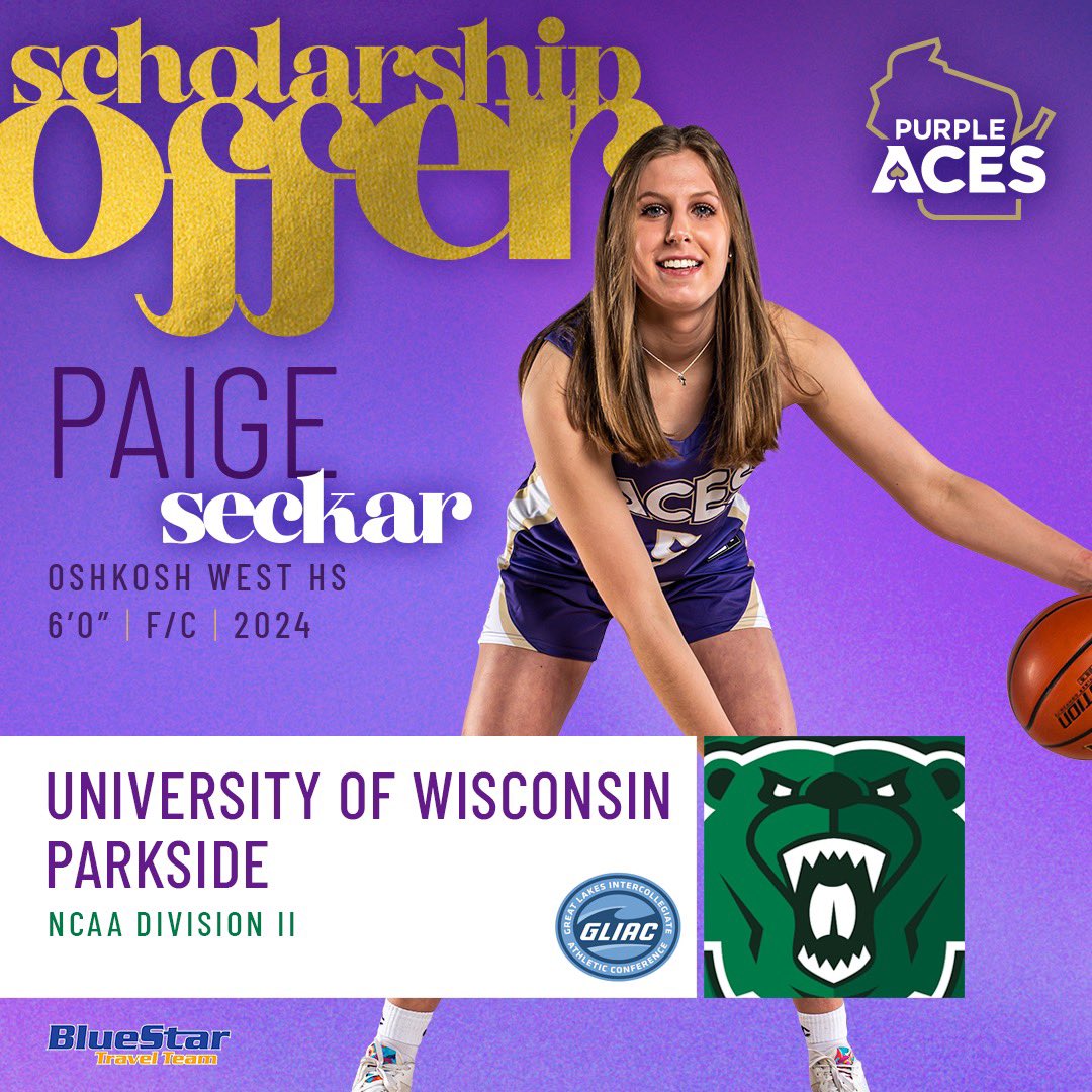 ⭐️2024 Paige Seckar
⛹🏽‍♀️6’0”| F 
🐤 @paigeseckar 
🏫 Oshkosh West High School

Earned a NCAA Division II scholarship offer from Head Coach Jen Conely and the University of Wisconsin-Parkside Rangers of the GLIAC‼️

💜♠️ #AcesEarnIt #PlayAces #TheStandard #TTP