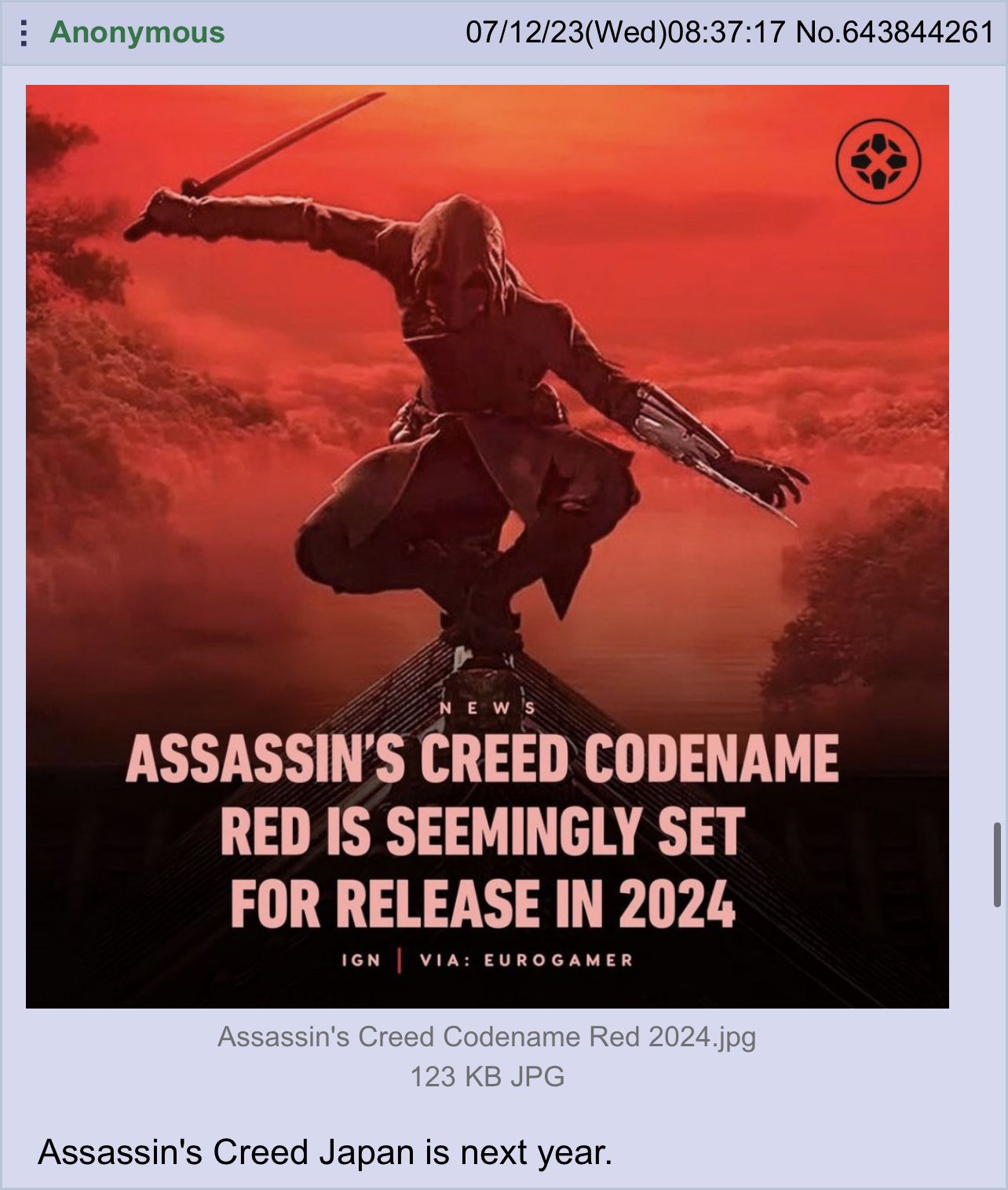 Anonymous NO.643844261 NEw ASSASSIN'S CREED CODENAME RED IS