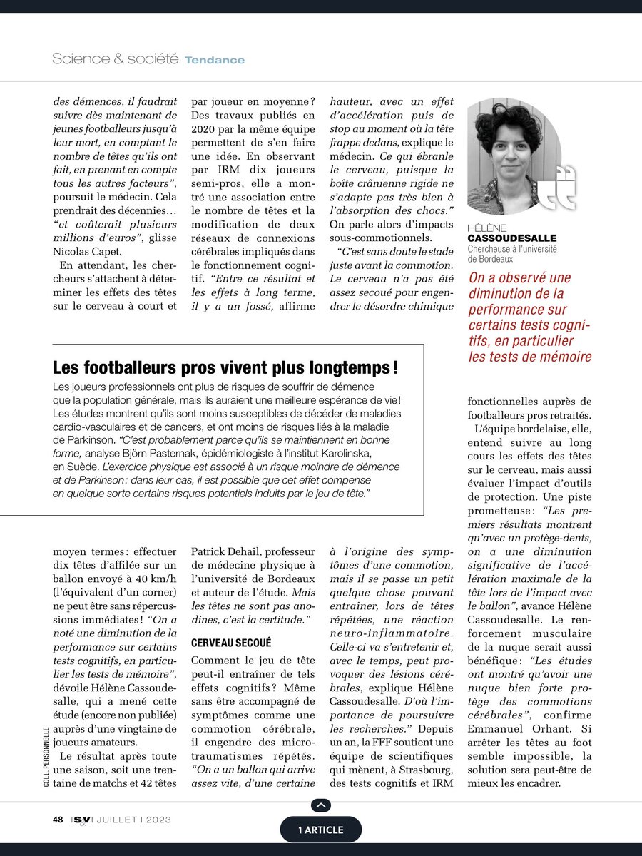 Faut-il bannir le jeu de tête ? Impossible pour notre sport mais les chiffres sont éloquents. <a href="/science_et_vie/">Science&Vie</a>