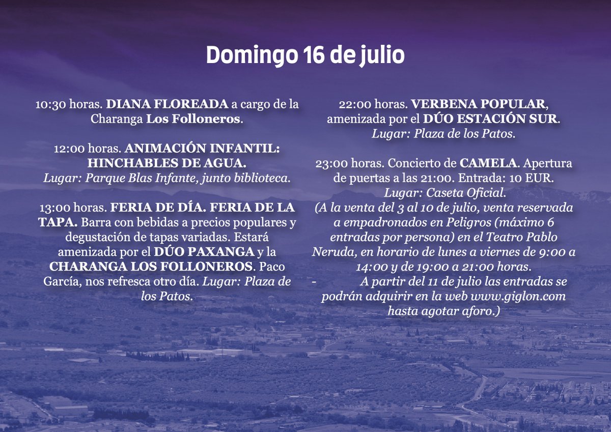 Peligros se prepara para vivir a lo grande sus fiestas del verano. Consulta aquí la programación, y termina las fiestas por todo lo alto en el concierto de <a href="/camelaoficial/">Camela</a> del domingo. Entradas a la venta en giglon.com/todos?idEvent=…
