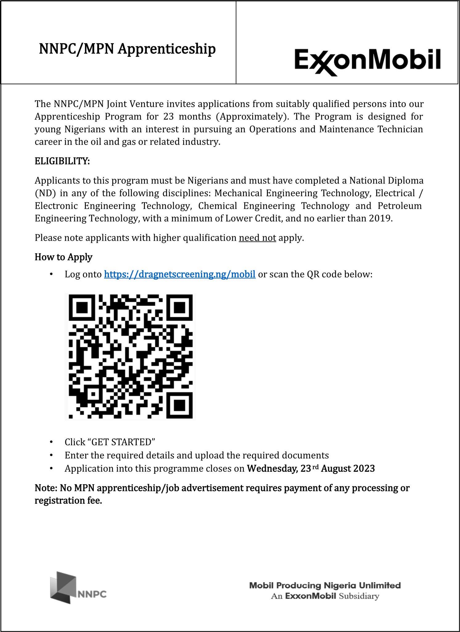 ExxonMobil Nigeria on Twitter: "The NNPC/MPN Joint Venture invites