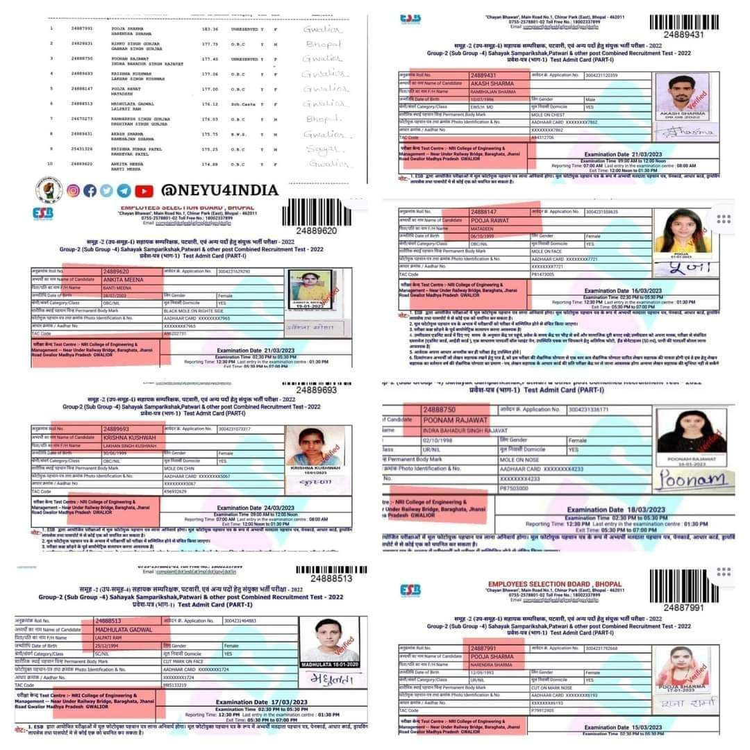 मप्र में व्यापम से बड़ा घोटाला इस ईएसबी ने पटवारी परीक्षा में किया है ?

घर से दूर रहकर किसानों-गरीबों मजदूरों के बच्चे ईमानदारी से कोचिंग एव कमरे पर संघर्ष करके पढ़ाई करते और <a href="/ChouhanShivraj/">Shivraj Singh Chouhan</a> सरकार घोटाला कर अपने लोगो नॉकरी पर लगा देती है।
दुःखद
<a href="/AdvSuneelkumar/">Suneel Kumar Adiwasi</a>
<a href="/digvijaya_28/">Digvijaya Singh</a>