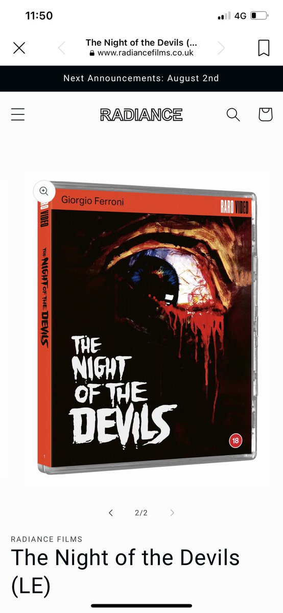 Had the privilege to record the audio commentary with Kim Newman & Alan Jones for this great release, the film looks great #thenightofthedevils #rarovideo #radiancefilms #bluray #horrorfilm #giorgioferroni