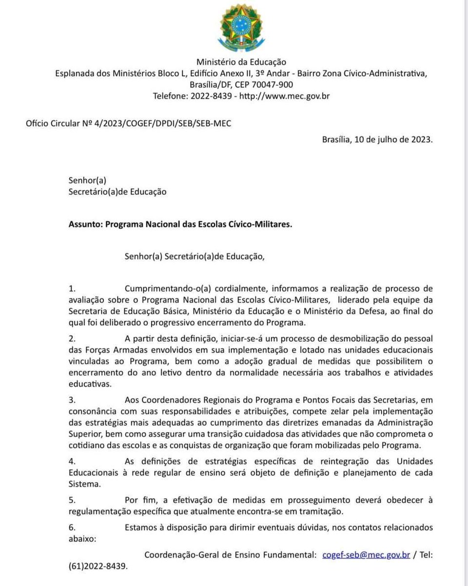 Uma das promessas de campanha sendo cumprida: o FIM das escolas militares, uma aberração no sistema de educação.🙌🏼
