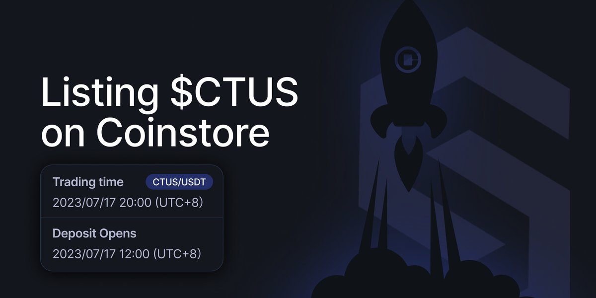 ContractusTech's tweet photo. 📌 We are ready to reveal some crucial updates related to our first #CEX #listing on @СoinstoreExc

CTUS Deposit time: 2023/07/17, 12:00 (UTC+8)

CTUS/USDT Trade time: 2023/07/17, 20:00 (UTC+8)

CTUS Withdrawal time: 2023/07/17, 22:00 (UTC+8)

#web3 #contractus #ctus https://t.co/7YbY24a6Yh