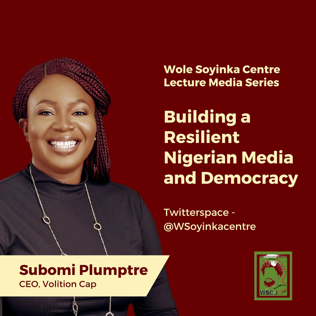subomiplumptre's tweet image. Join me at the 15th Wole Soyinka Centre Media Lecture Series, where I'll be speaking!

It is happening live on Twitter Spaces and will be hosted by @WSoyinkaCentre.

Save the date:
Thursday, July 13, 2023
Time: 11 am WAT

#Africa #Diaspora #MiddleClassWealth #WSCLecture
