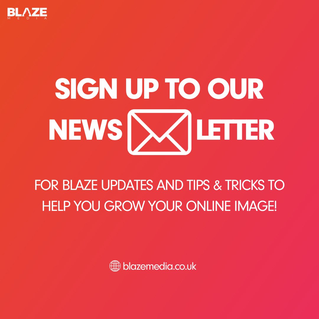 Sign up to our newsletter to get regular updates about Blaze Media and useful tips &amp; tricks to help you grow your online presence! 🔥

Click the link below!
eepurl.com/hAa_Nn

#newsletter #subscribe #signup #tips #tricks