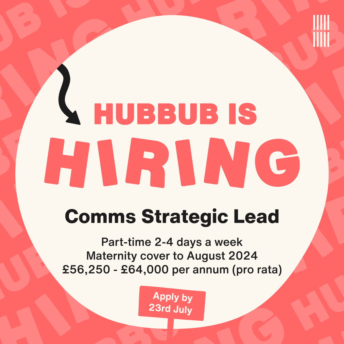 We’re still seeking a Comms Strategic Lead! A new part-time role leading on:
✍🏽 our 2023-24 comms strategy 
✍🏽 branding and comms across our many environmental campaigns 
✍🏽 strategic direction for our design and comms team

Head here to apply: hubbub.org.uk/job-opportunit… #charityjob