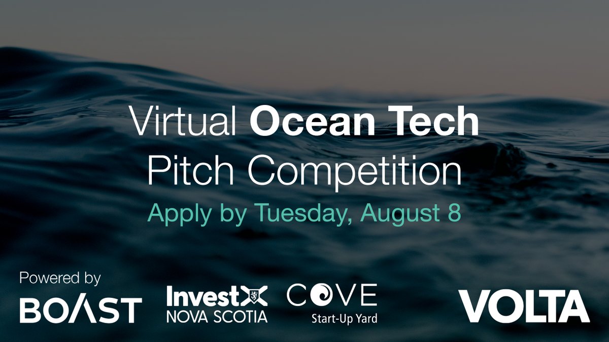 It's official: Volta Virtual Ocean Tech Pitch Competition powered by <a href="/BoastCapital/">Boast</a> and <a href="/InvestNS_/">Invest Nova Scotia</a> applications are now open!

Ocean tech companies based in Atlantic Canada can apply until Tuesday, August 8!

Apply here: voltaeffect.com/pitch-competit…