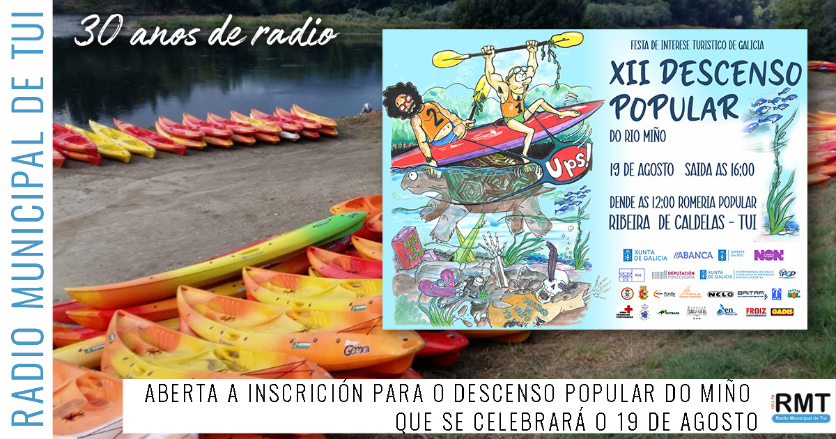 Está aberto o prazo de inscrición para o Descenso Popular do Miño que se vai celebrar o sábado 19 de agosto. 
A inscrición pode realizarse en kayaktudense.es ou presencialmente nas instalacións <a href="/KayakTudense/">Kayak Tudense</a> os luns, mércores e venres de 11 a 13 h.