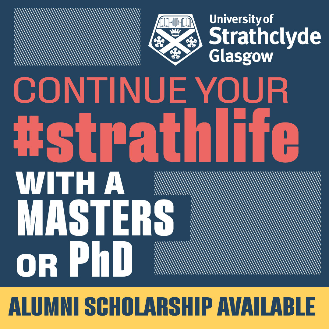 UniStrathclyde's tweet photo. Thinking about your next steps after #graduation? Continue your journey with a Masters or PhD! All Strathclyde alumni progressing to an MSc are eligible for a 15% tuition fee discount.

➡️ https://t.co/vsFRBvjgfE https://t.co/XdK8wqSyZR