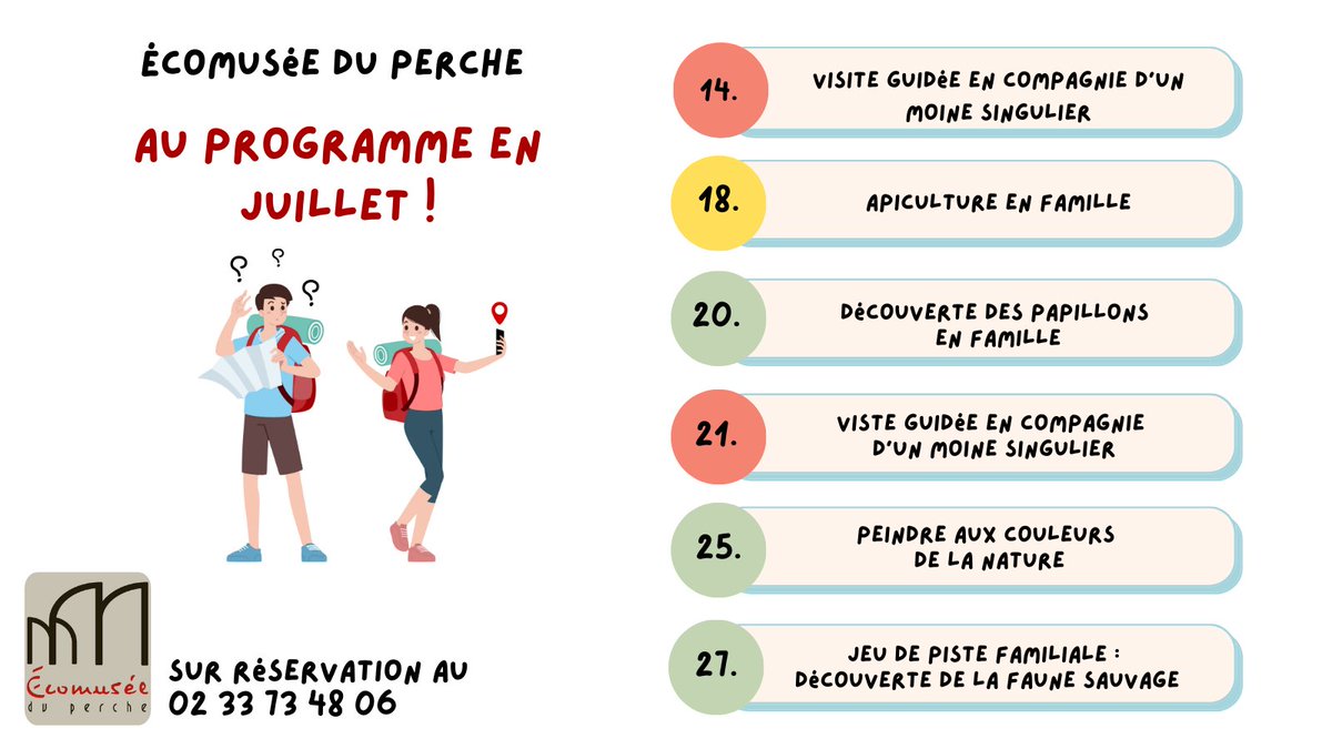 EcomuseduPerche's tweet photo. Pour bien commencer les vacances, retrouvez dès à présent le programme d'animations pour le mois de juillet !

Informations supplémentaires et réservation au 02 33 73 48 06 https://t.co/Sof1EOxROi