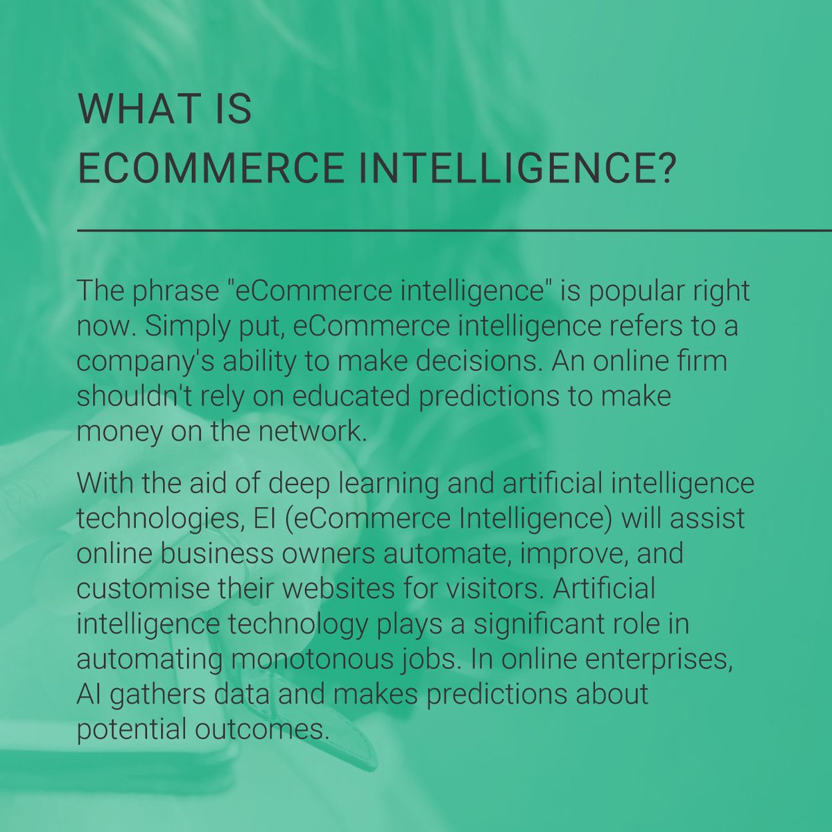 Pangaea_X_'s tweet photo. The phrase "eCommerce intelligence" is popular right now. Simply put, eCommerce intelligence refers to a company's ability to make decisions. An online firm shouldn't rely on educated predictions to make money on the network.
#ai #dataseries #ecommerce #online #xmarksthespot https://t.co/3tyuqUmleu