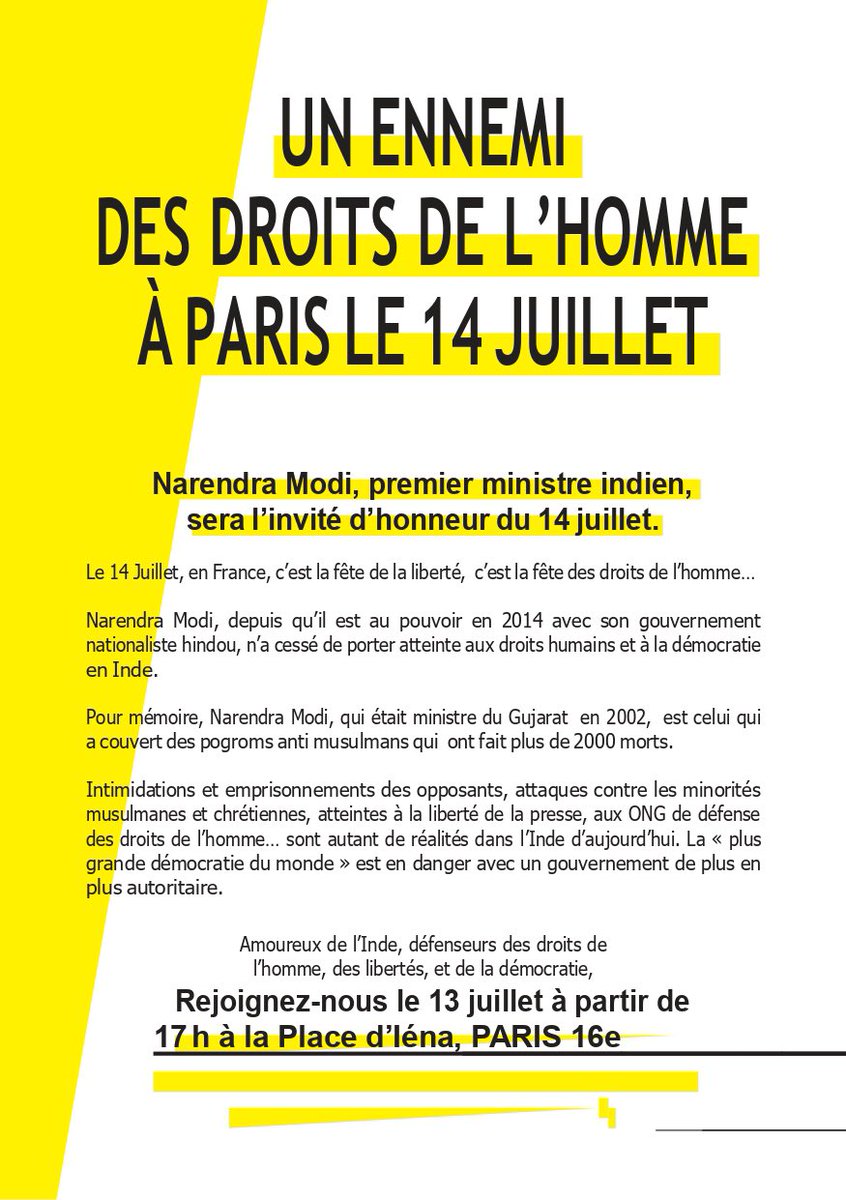 ShumonaSinha's tweet image. La préfecture nous a retiré l’autorisation.
Le rassemblement du 13 aura lieu à la place d’Iéna !
#ModiNotWelcome
#14juillet @VincentCespedes @PiBenetti @davduf @LesGrenades_ @trucsenserie @BlitzManeveld @SapiroGisele1 @francinesan @La__caille @Amanda_Jacquel @Le_Vrai_Maleym