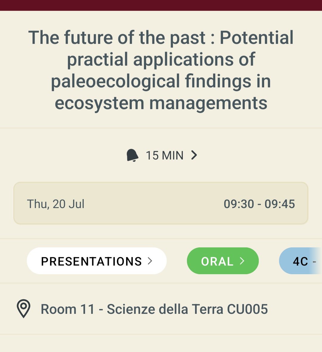 FcPym's tweet photo. @PastTeller @INQUA Concluding #PalaeoTea in Rome 🇮🇹 @angiehaps will be presenting a second talk on 'The future of the past: Potential practical applications of palaeoecological findings in ecosystem managements' in Session 142.

📍 Room 11 - Thu, 20th July (⏰️ below) #InquaRoma2023 @uniGoettingen https://t.co/jdBPrfVfAk