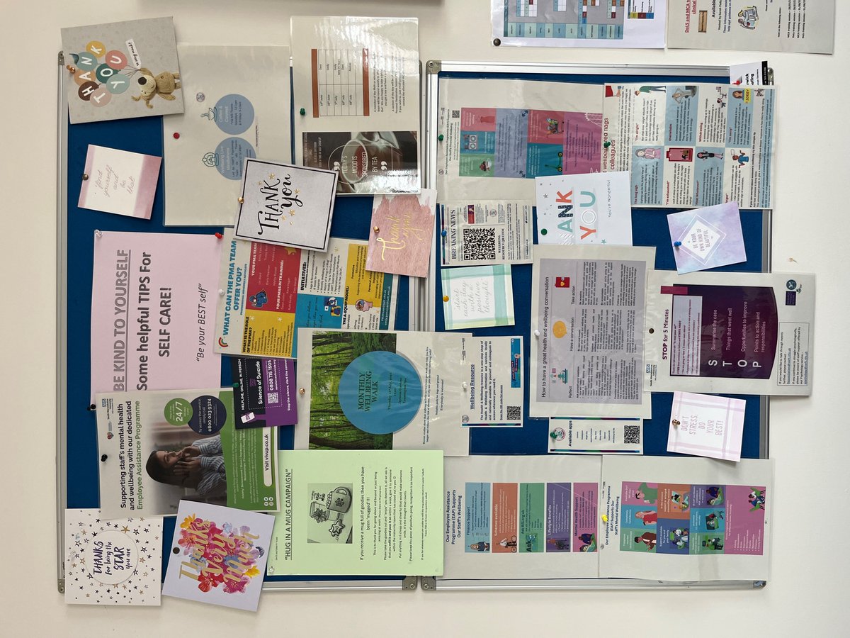 How brilliant does the noticeboard in SWFT Labour Ward look! Some great resources and signposting! 🤩✨ If you would like a wellbeing Noticeboard starter pack for your area, email hwb@swft.nhs.uk