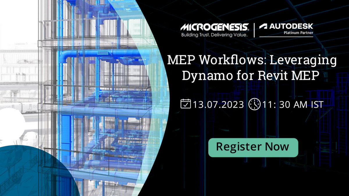 mgencad's tweet photo. Let’s discuss the nitty-gritty of Autodesk #Dynamo for Revit MEP with our subject matter expert Fayiz Muhammed on #July 13, 2023, at #11.30 a.m. A building is not only about good looks, and the exact design of the MEP,  takes a pile of important data and its implementation. https://t.co/i2oIBpoZ6O