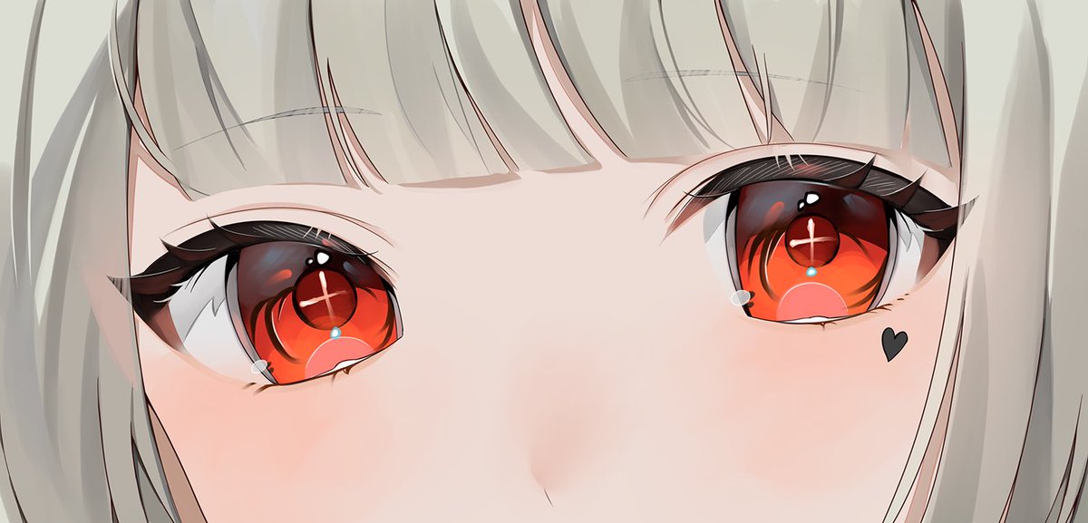 1girl solo red eyes close-up eye focus bangs looking at viewer  illustration images