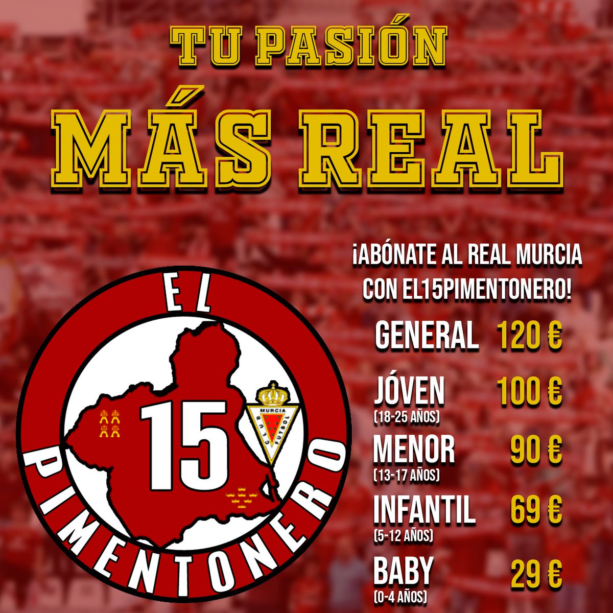 EL15PIMENTONERO's tweet image. Nueva semana en la que seguimos recibiendo muchas renovaciones y altas para abonarse al Real Murcia con El 15 Pimentonero. Y es que es el momento de que vivas tu pasión más real. Más información -&amp;gt; el15pimentonero.blogspot.com/2023/06/abonat…