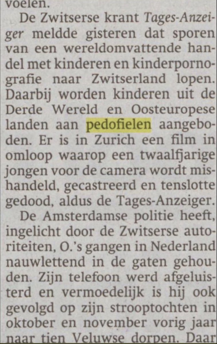 huig_plug's tweet photo. 1993. ‘De Zwitserse krant Tages-Anzeiger meldde dat sporen van een wereldomvattende handel met kinderen & kinderpornografie naar Zwitserland lopen. Daarbij worden kinderen uit de derde wereld & Oost-Europese landen aan pedofielen aangeboden.’ (Parool, 27 januari 1993) https://t.co/uS643283iB