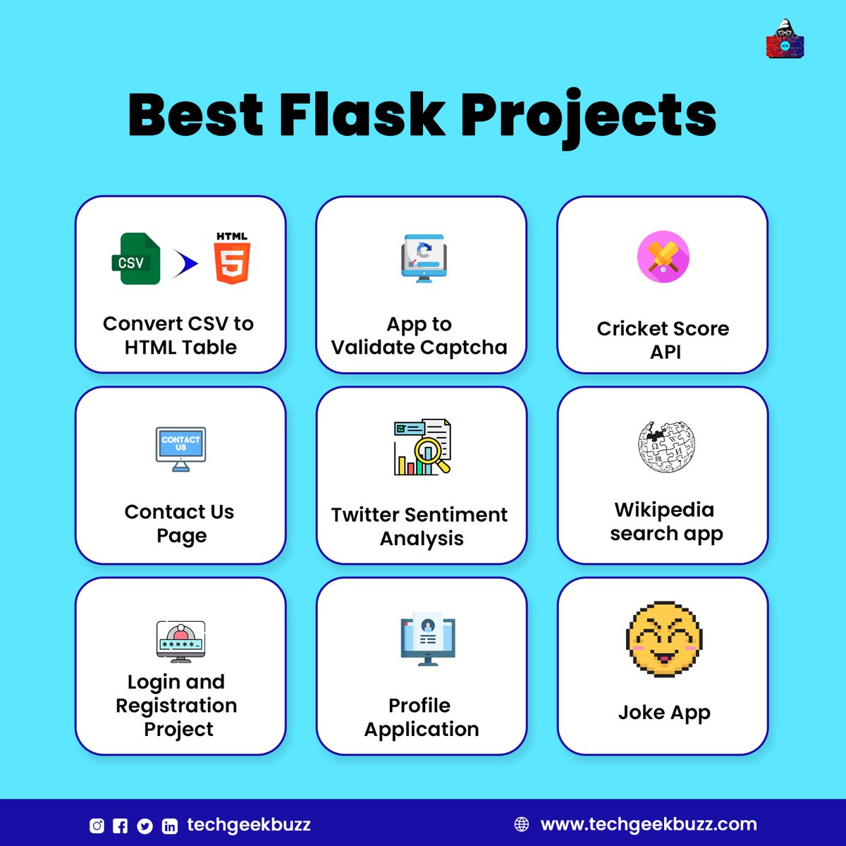 techgeekbuzz's tweet photo. Want to learn and master Flask, a Python-based microweb framework? Projects are the best way to do so.
Here are the best Flask projects one must try to take their Python skills to the next level ๐.
#flask #Python #webdevelopment #projects #learning #technology #techgeekbuzz https://t.co/qR8fQS4h4S