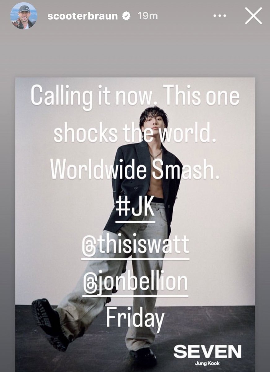 RT @Jk_trend_songs: Scooter Braun IG story:

“Calling it now. This one shocks the world. Worldwide Smash.#JK” https://t.co/FM9gFRgPvi