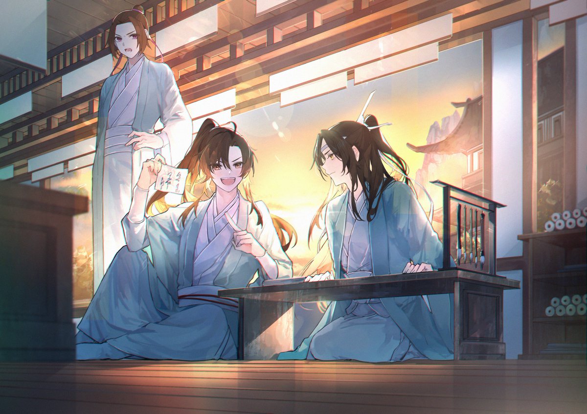 multiple boys hanfu male focus long hair chinese clothes 3boys brown hair  illustration images