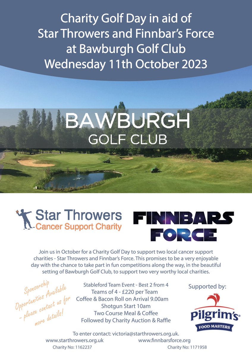 Two amazing fundraising events for <a href="/finnbarsforce/">Finnbar's Force</a> supporting children in Norfolk with cancer.

A chance to try out activities at Eaton Vale Activity Centre or why not get a team together for a game of golf. <a href="/MrGunny1963/">Bryan James Gunn</a> <a href="/Weso_Hoolahan/">Wesley Hoolahan</a> I see you both love a game of golf?⛳️