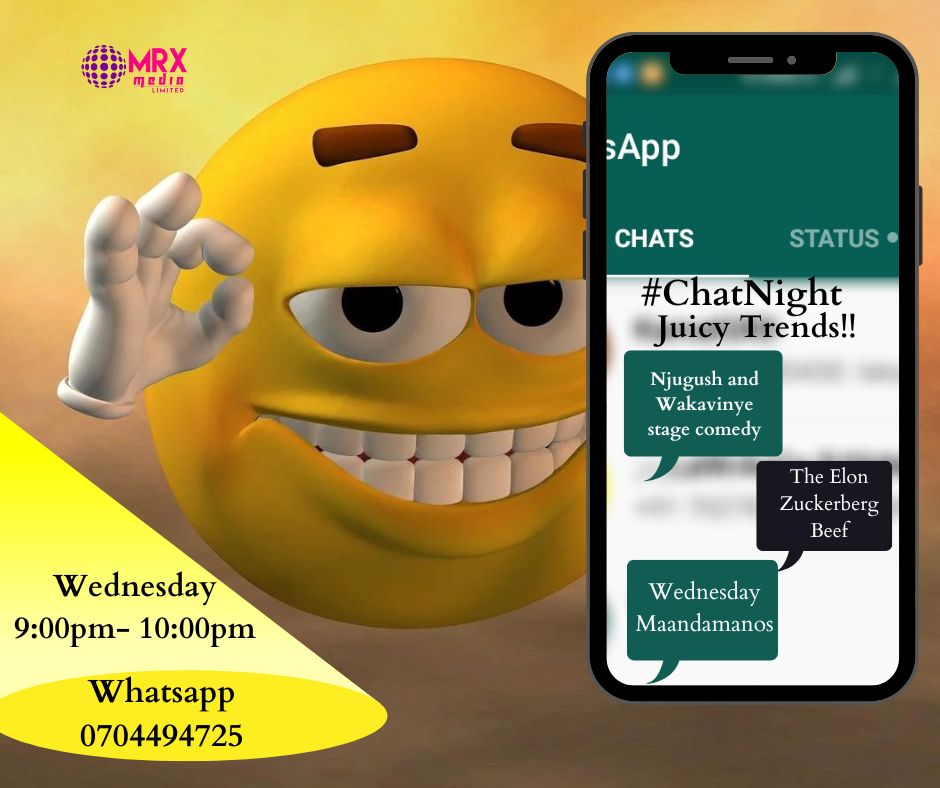 MRX2TheWorld's tweet photo. Chat Night!! 🙌💯
Join in the conversation every Wednesday as we take a look at the JUICY TRENDS!!👌
Use the link below to join or send a text with your name to 0704494725
https://t.co/uNvgj9LQ3q
#MrxToTheWorld #ChatNight #YouthEmpowerment https://t.co/8GT9UFsKUG