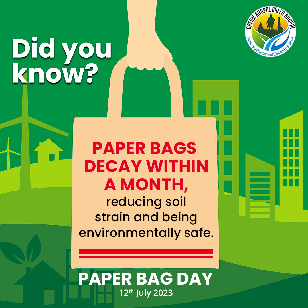 DBGB_IND's tweet photo. Did you know? 
Paper bags decay within a month, reducing soil strain and being environmentally safe.

#PaperBagDay #paperbags #DreamBhopalGreenBhopal #DBGB https://t.co/JUtkHlKx9E