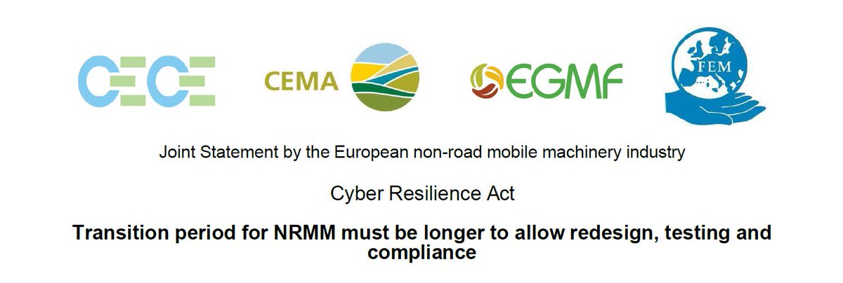 EgmfEu's tweet photo. 🛑The #CyberResilience Act is proposing an unrealistic transition &amp; application period!  

As European manufacturers of non-road mobile machinery, we call for a period that allows adequate time for redesign, testing, &amp; compliance.

📑 Joint statement👉 https://t.co/SjF6lRIZys https://t.co/SLL0zasRM3