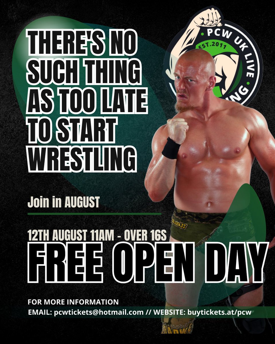 Try out wrestling for FREE with a 2hr class and induction to wrestling training.
Our academy has hosted the likes of Samoa Joe, Finn Balor, AJ Styles, Scott Hall, Jeff Jarrett and many more so follow in their footsteps and try us out!
Any questions pcwtickets@hotmail.com https://t.co/23jZrc5xKf