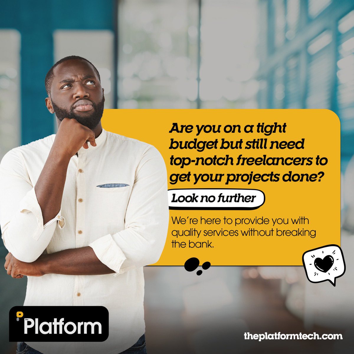 Theplatformtec's tweet photo. Ready to take your business to new heights? Look no further than The Platform, Africa's hottest freelancing website ,where talent meets affordable rates.
Design &amp; Creative
Web Development &amp; Tech
Digital Marketing
Video &amp; 3D animation
Writing &amp; Translation

https://t.co/vxcsmrAvY0 https://t.co/mlsDCyxV5c