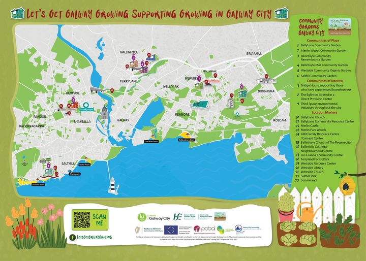 Lets Get Galway Growing map of Community Gardens in Galway City. Get out and about this summer and visit your local garden. Community gardens are a great place to meet others, pick up gardening tips and have a good chat. Open to everyone and all abilities. @GrowingInGalway