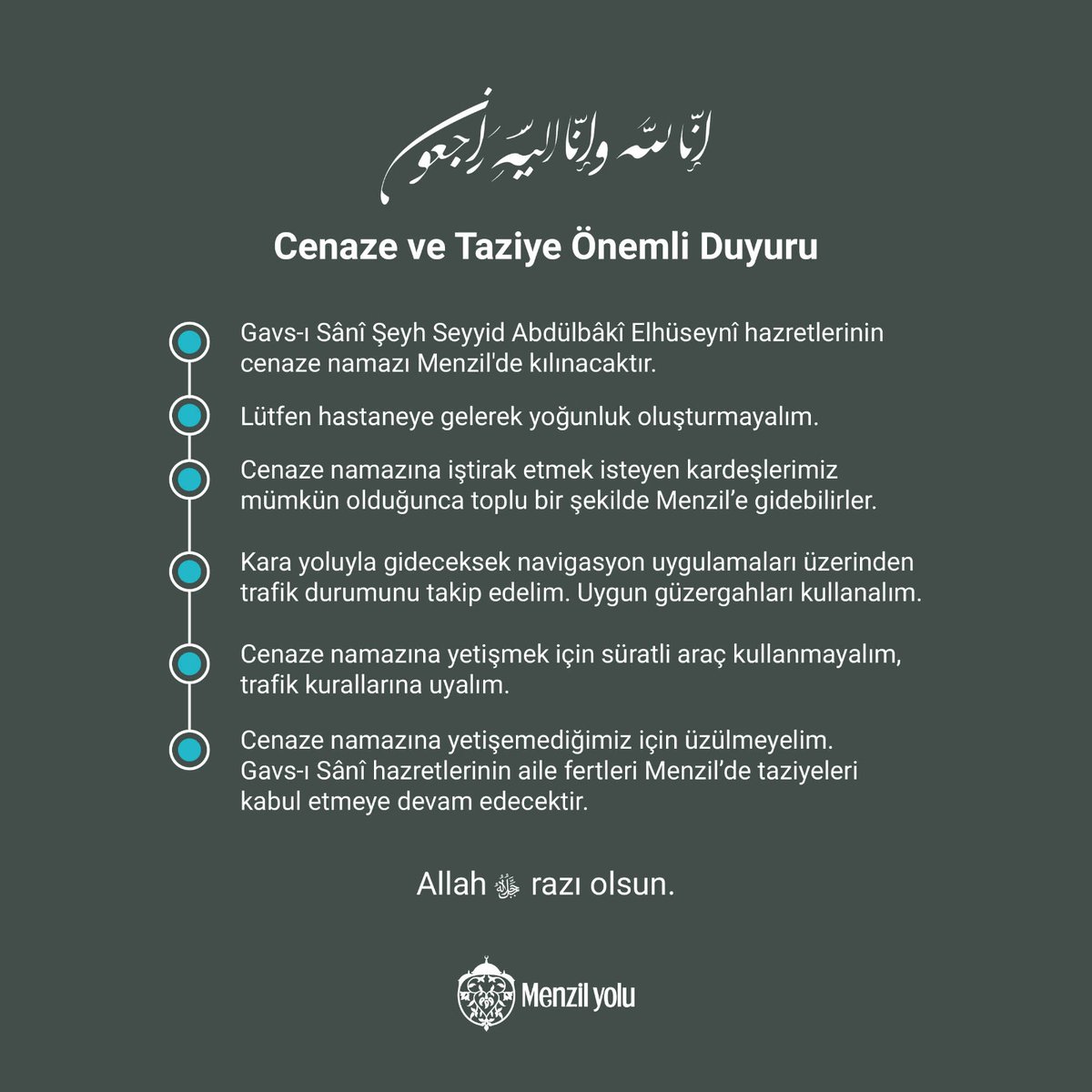 MenzilYolu's tweet photo. Cenaze ve Taziye Önemli Duyuru https://t.co/w97W9cNz4F