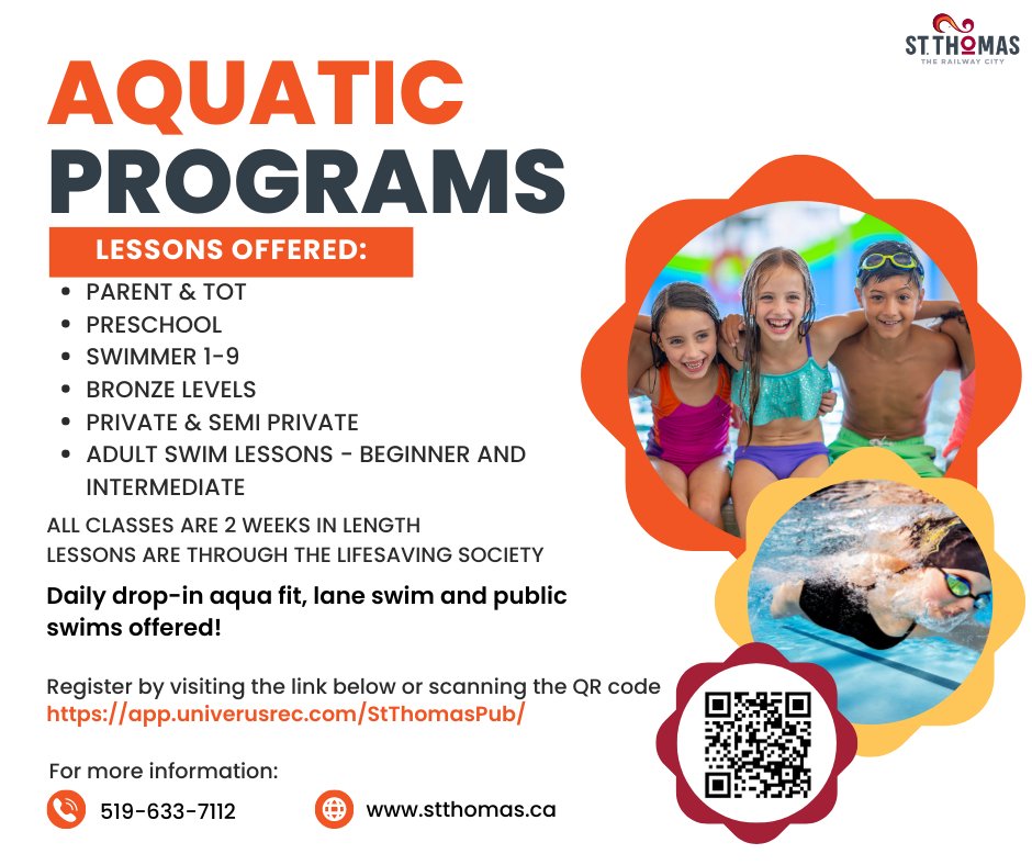 It's never too late to learn something new! Aquatics programs aren't just for kids, we also host a wide range of swimming lessons and programs for adults of all skill levels. To learn more about our aquatics programs, visit our website or scan the QR code. #therailwaycity