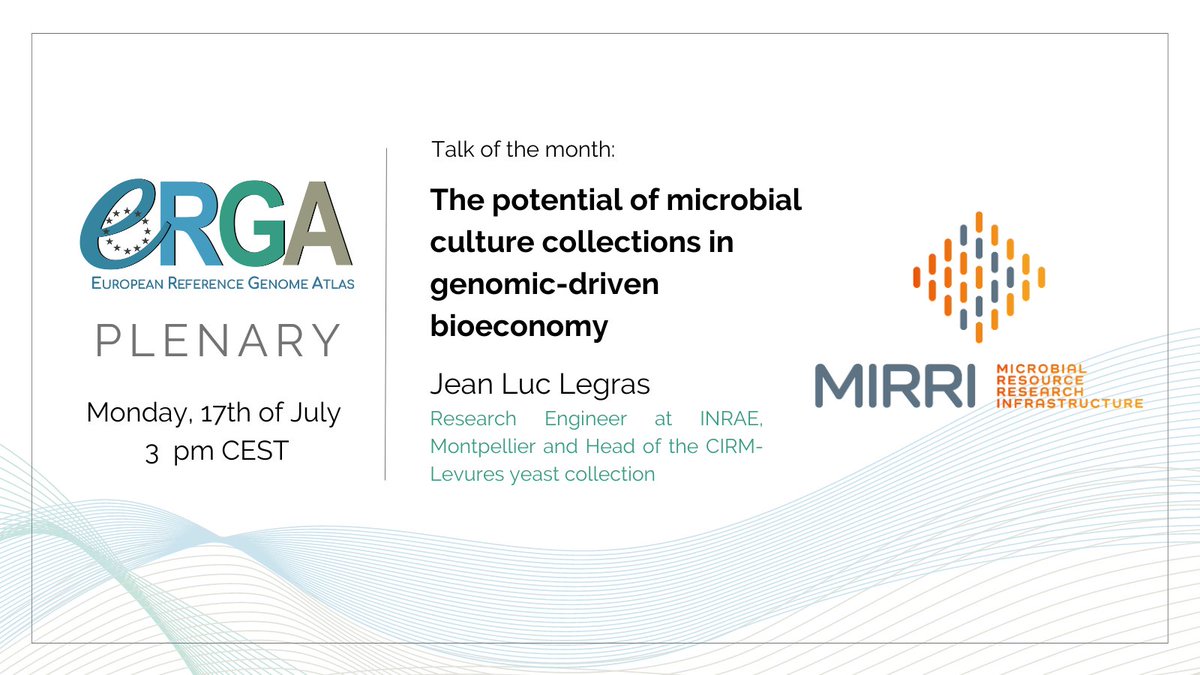 European Reference Genome Atlas (@erga_biodiv) on Twitter photo How can high-quality reference #genomes of microorganisms boost Health, Agriculture and Biodiversity studies?
Representatives of MIRRI (mirri.org) will be discussing this topic during our next #plenary!
👉Join us! erga-biodiversity.eu/join-contact
<a href="/jl_legras/">jean luc legras</a> <a href="/CirmLevures/">CIRM-Levures</a> How can high-quality reference #genomes of microorganisms boost Health, Agriculture and Biodiversity studies?
Representatives of MIRRI (mirri.org) will be discussing this topic during our next #plenary!
👉Join us! erga-biodiversity.eu/join-contact
<a href="/jl_legras/">jean luc legras</a> <a href="/CirmLevures/">CIRM-Levures</a>