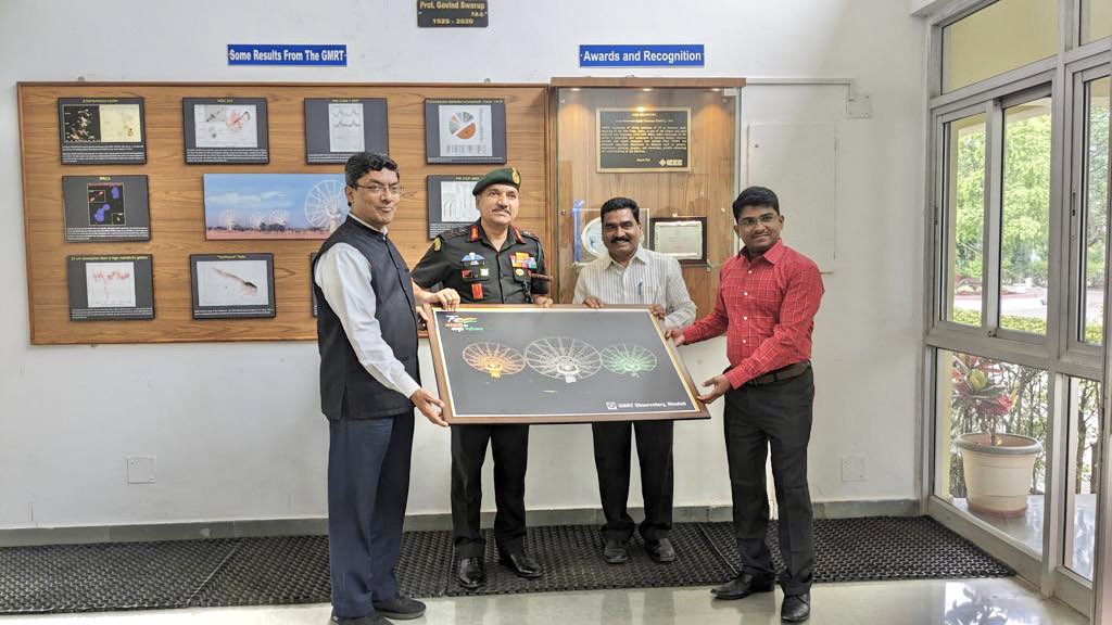 Lt Gen AK Singh, #ArmyCommander, Visited ‘Giant Metrewave Radio Telescope’, Narayangaon, #Pune. He interacted with Prof Yashwant Gupta, Director #GMRT & was briefed on investigations on radio astrophysical problems done through their 30 fully steerable parabolic radio telescopes